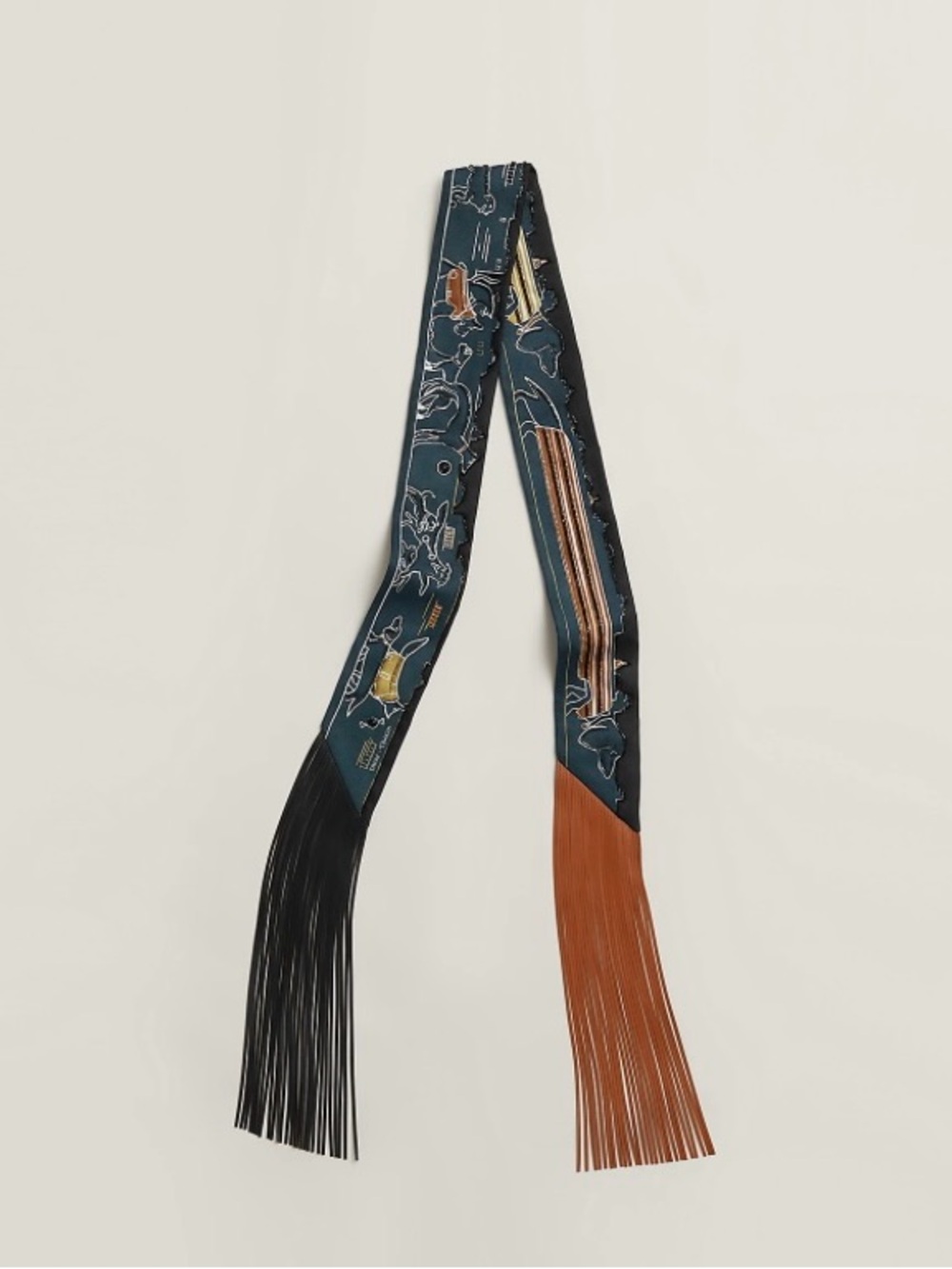Hermes Perle Les Chiens Parisiens  Fringe Twilly Multicolor Scarf